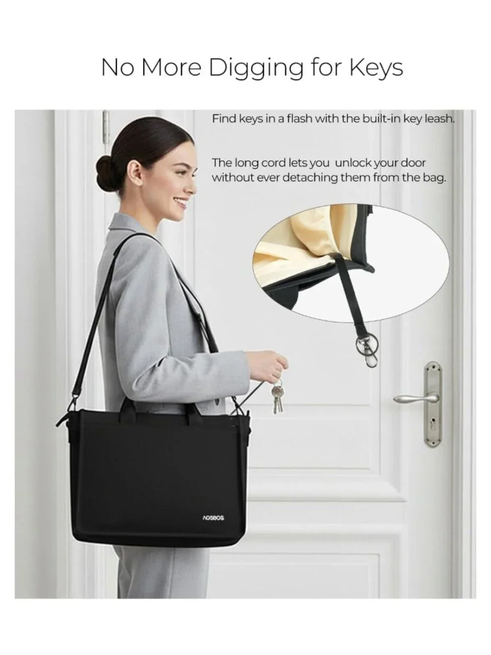 Aosbos Canvas Tote Bag with Zipper 14